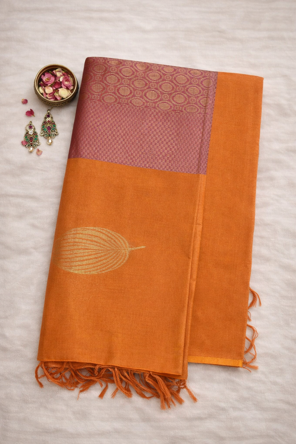 SAR-COT-ORNGE-PINK-001||COT ORANGE-PINK Saree