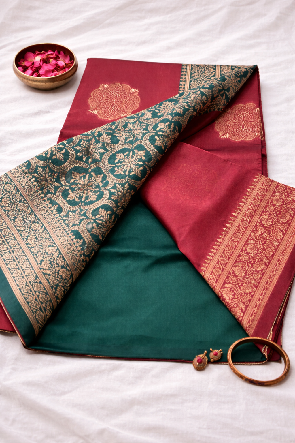 SAR-FC-RED-GRN-001 || FC CTRST RED GRN Saree