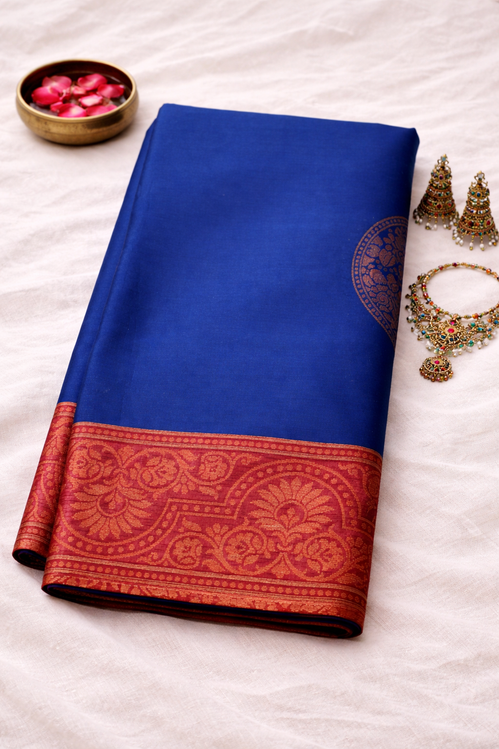 SAR-FC-BLU-RED-001|| FC CTRST BLU RED Saree
