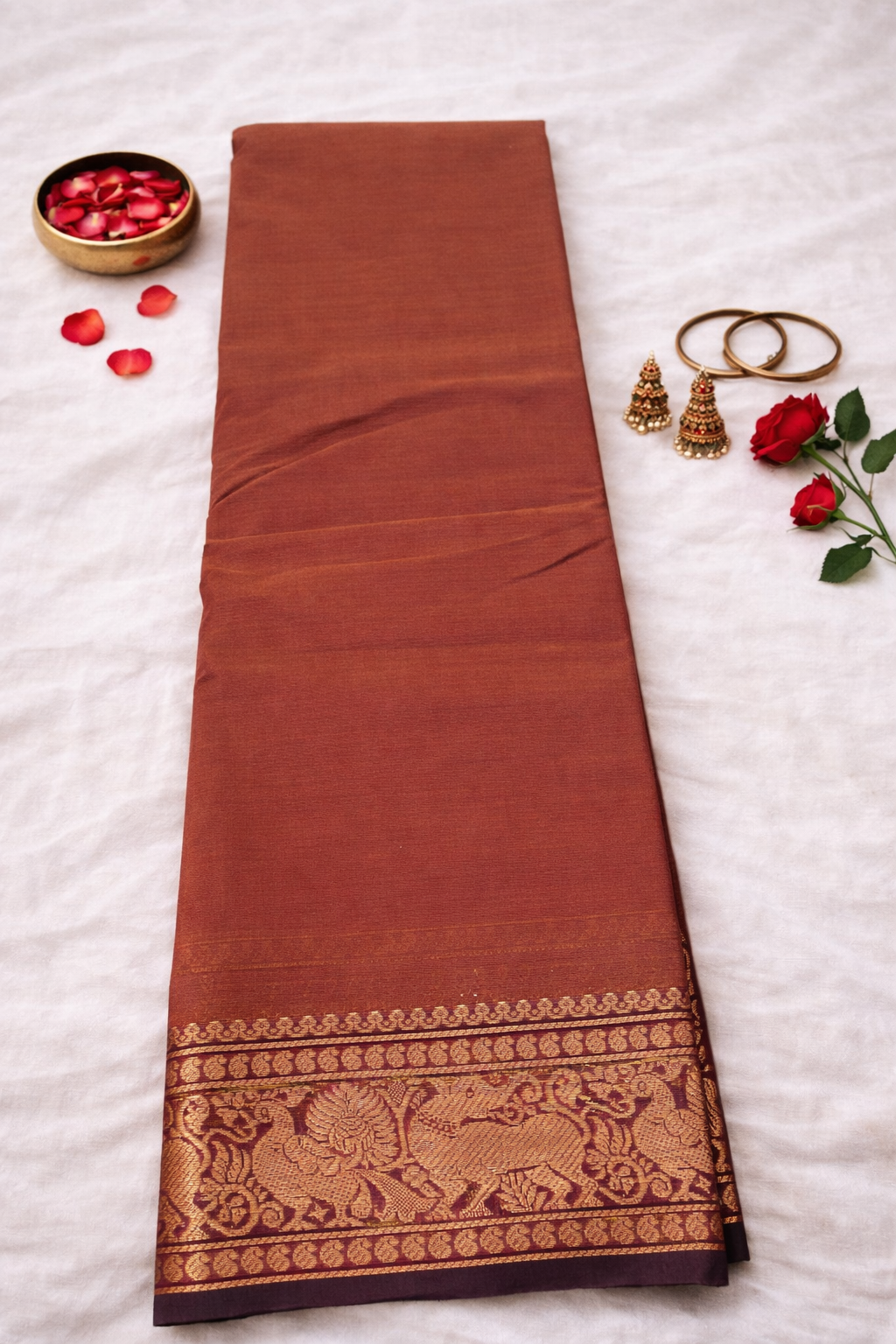 SAR-PC-BRW-001||PC BROWN Saree