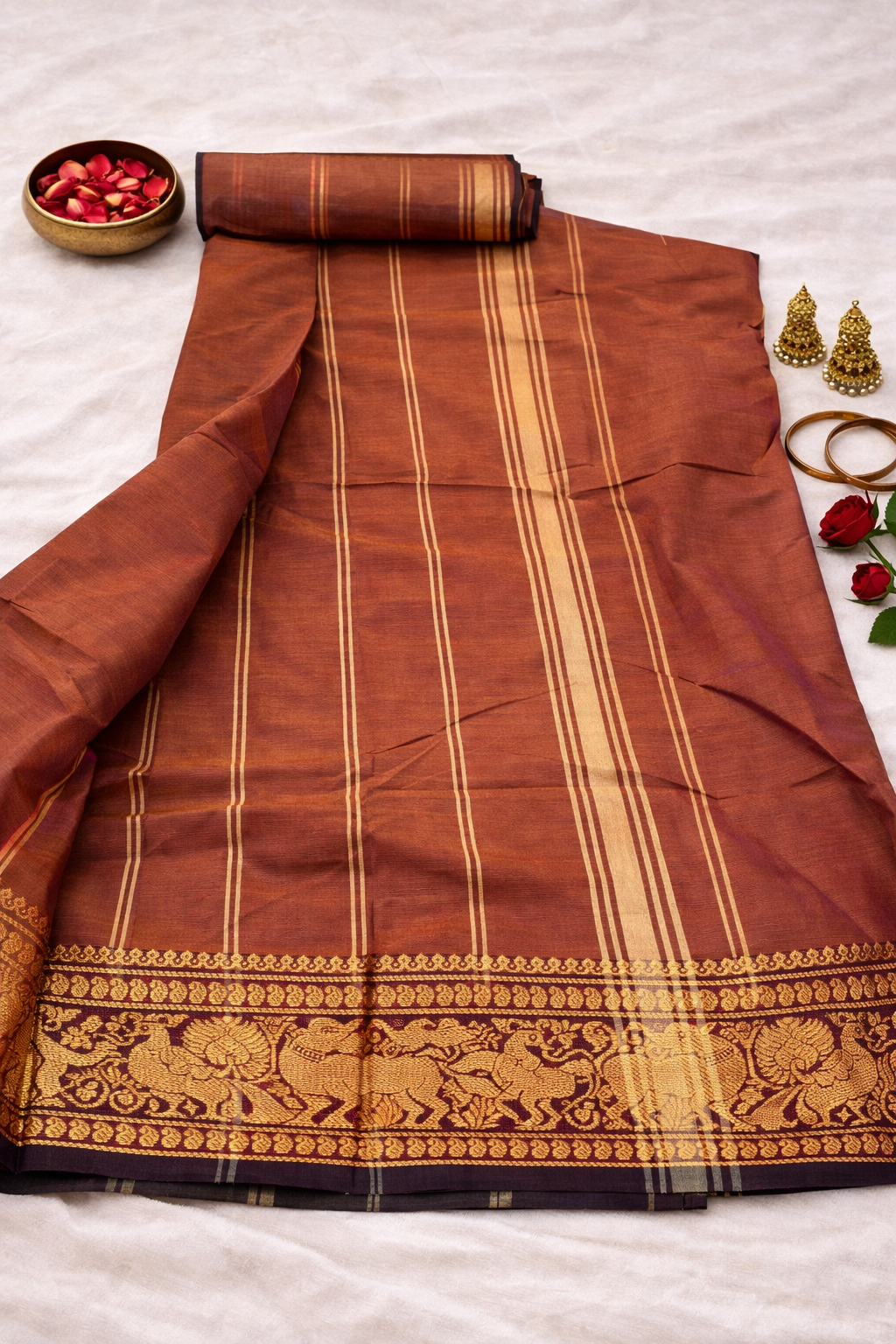 SAR-PC-BRW-001||PC BROWN Saree