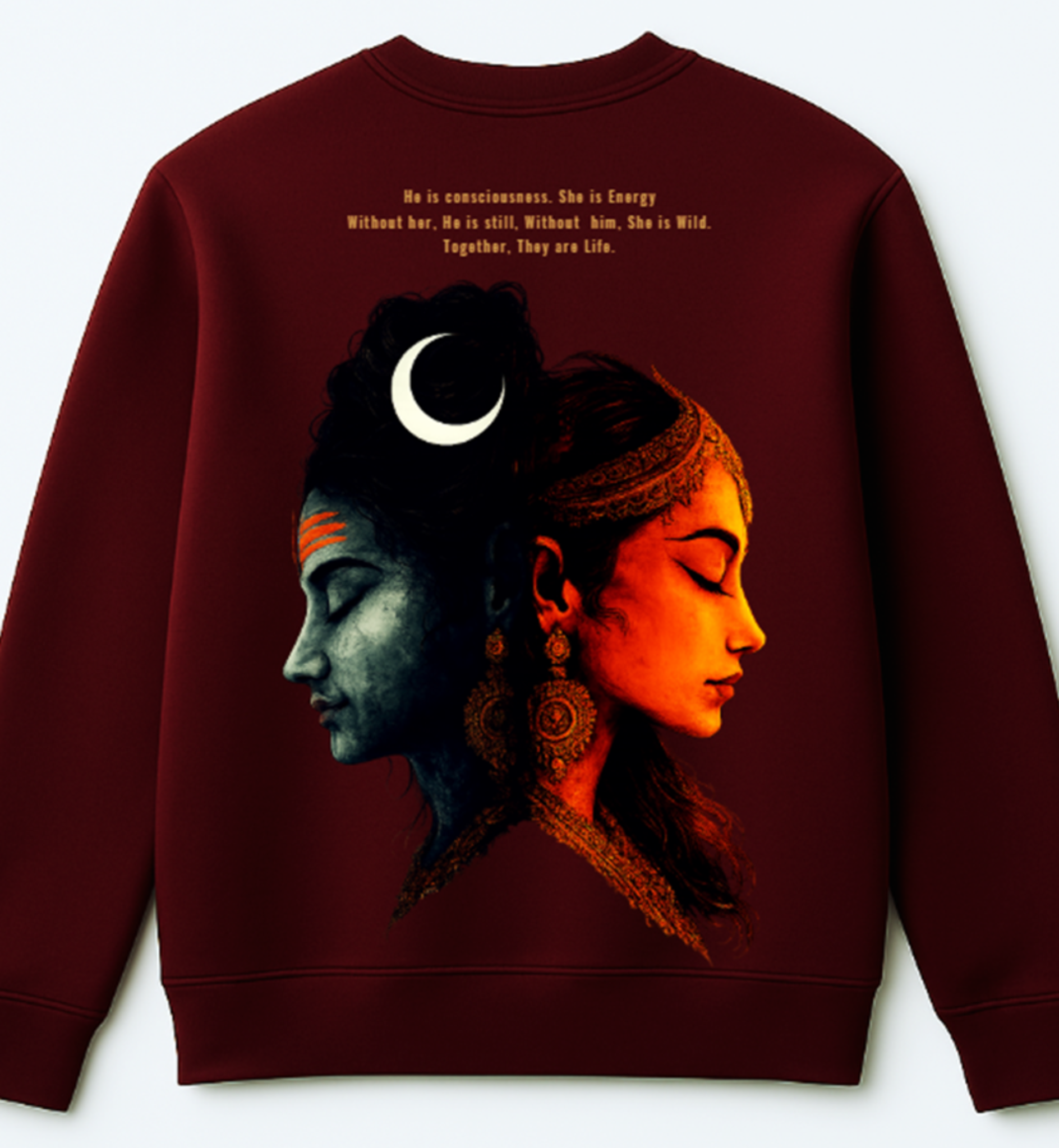 Couple Maroon Graphic Printed Hoodie – Consciousness & Energy Design