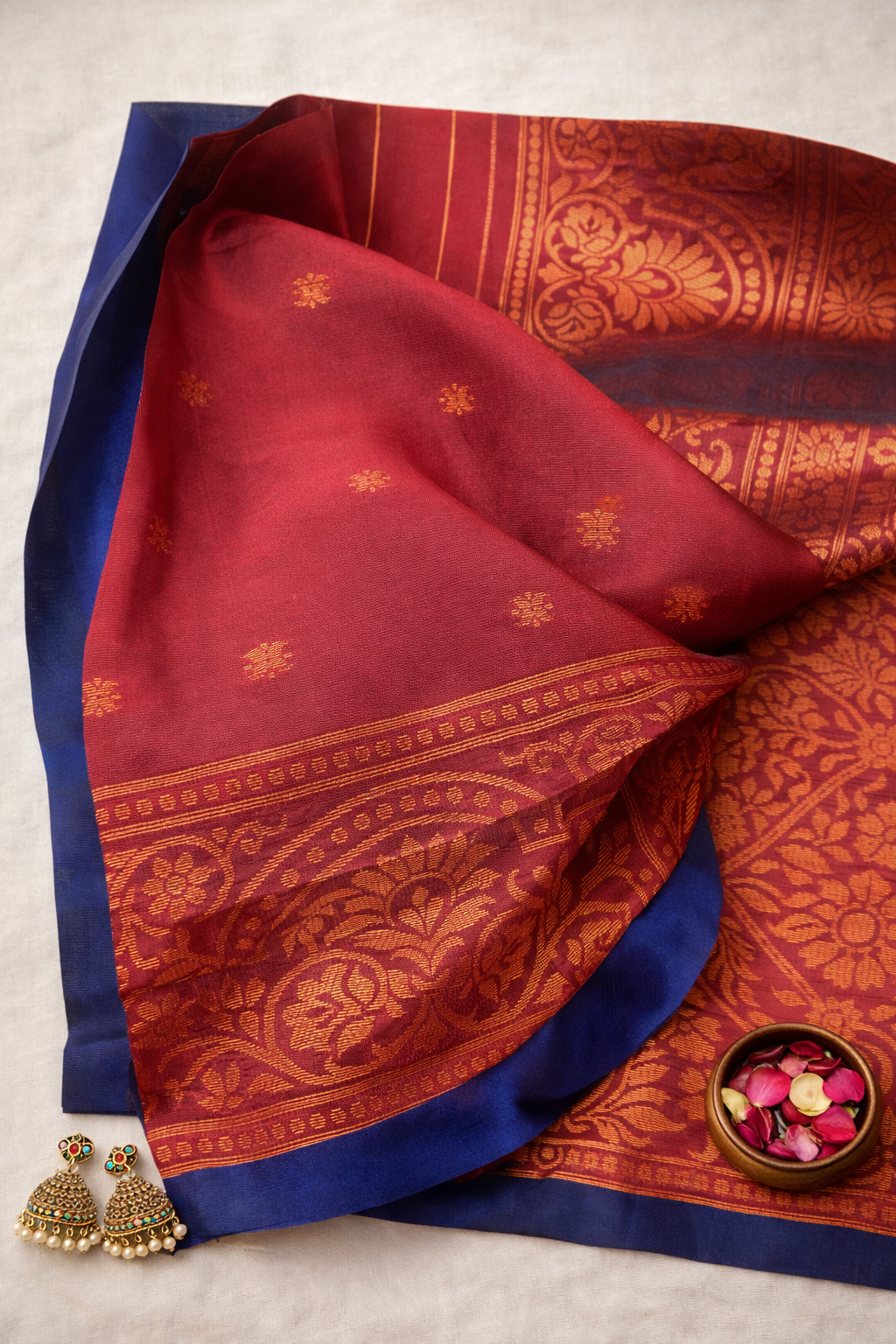 SAR-FC-BLU-RED-001|| FC CTRST BLU RED Saree