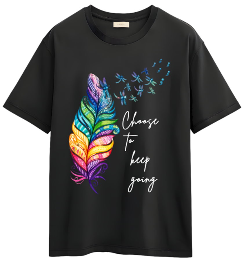 Black Feather Art Graphic Printed Cotton T-Shirt