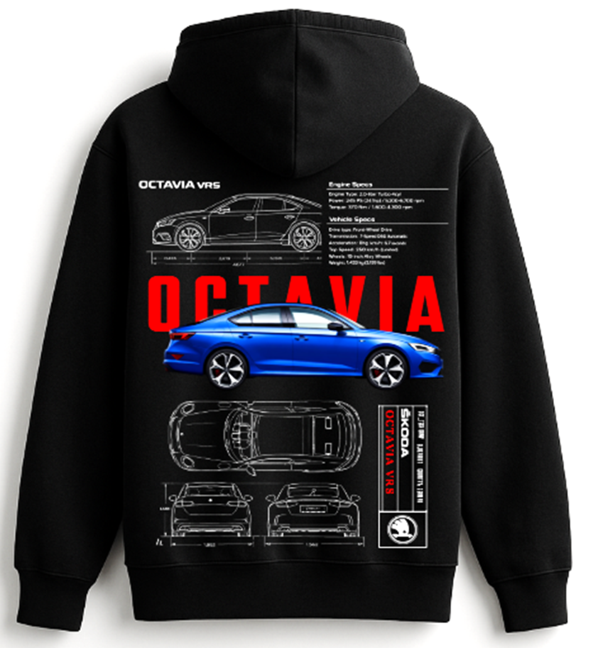 Skoda Octavia Graphic Printed Hoodie – Black