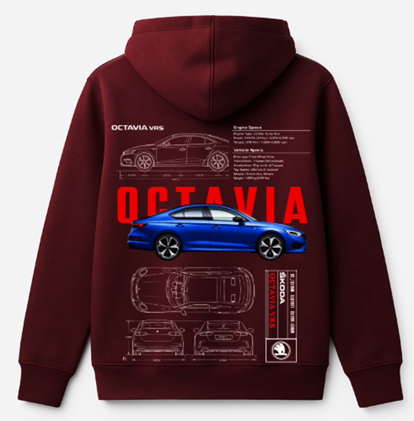 Skoda Octavia Graphic Printed Hoodie – Maroon