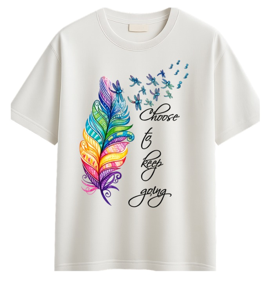 White Feather Art Graphic Printed Cotton T-Shirt